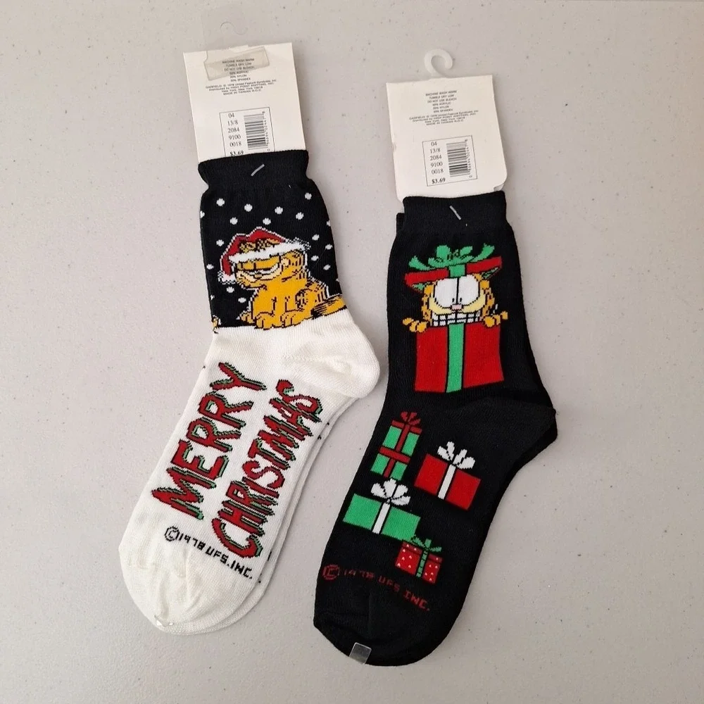 Vintage UFS 1978 GARFIELD THE CAT Women's Crew Socks Christmas Novelty NWT